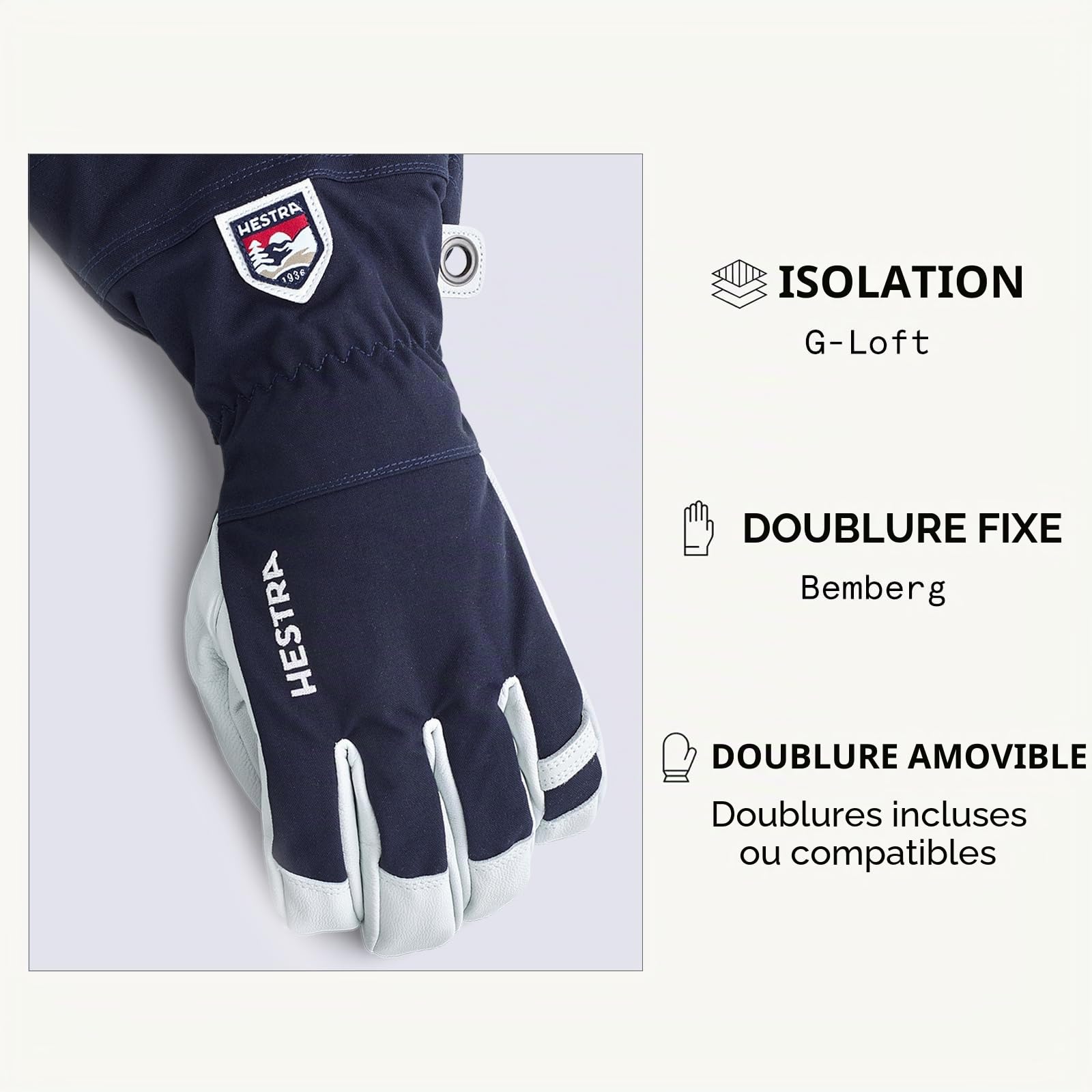 Hestra Gants Heli Ski 5-Finger Femme/Homme - avec doigts doublure, Fermeture Fermeture scratch, Fermeture scratch automne-hiver Hiver