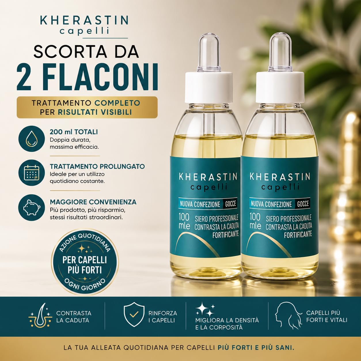 Kherastin Gocce 200ml Trattamento Anticaduta Capelli Uomo Donna | Extra Forte, Rinforza Bulbo, Stimola Ricrescita, Fortificante Naturale