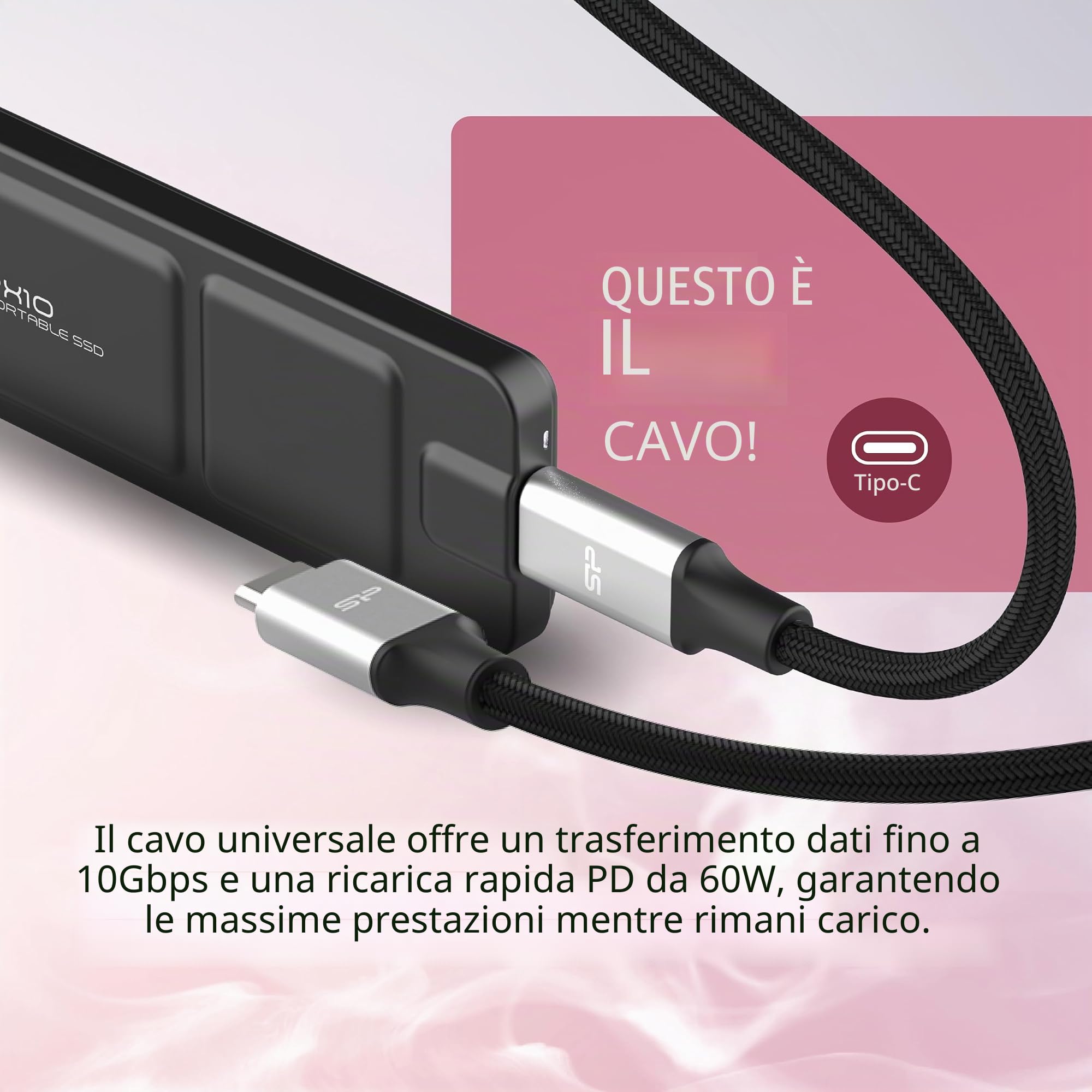 Silicon Power SSD portatile PX10 USB-C 3.2 Gen 2 da 1 TB (nero)