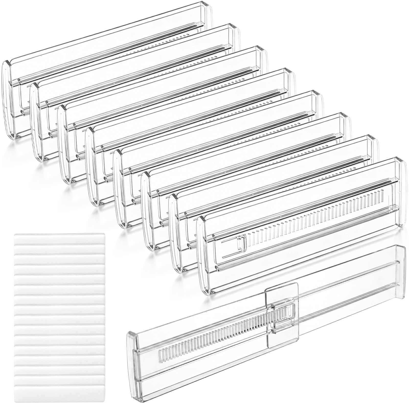 Lot de 8 séparateurs de tiroirs, réglables, en plastique, de 28,5 à 50 cm, système de rangement réglable pour armoire, chambre à coucher, commode, cuisine
