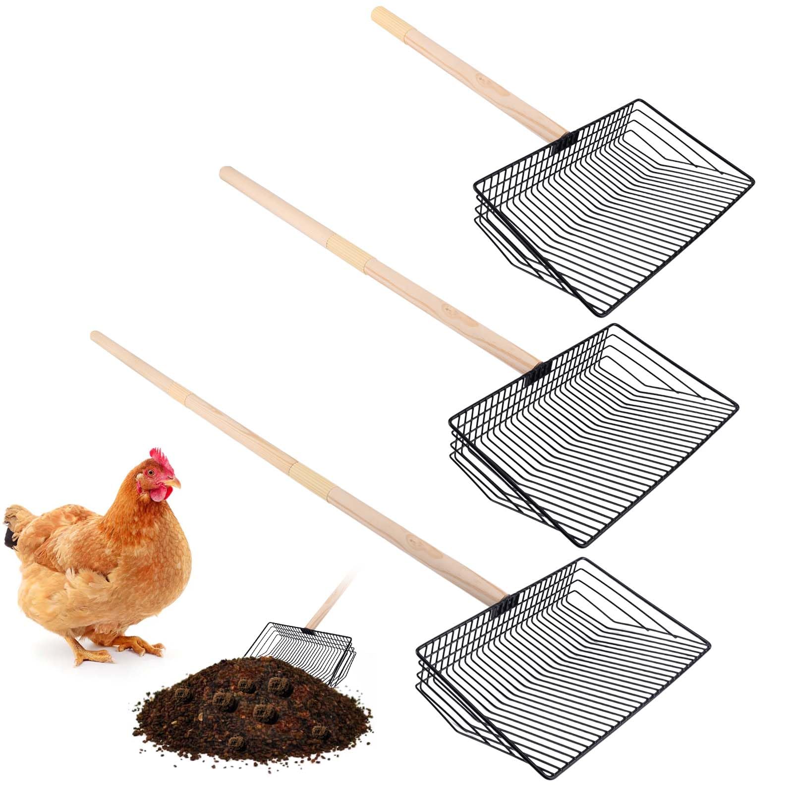 Gosknor Paletta Lettiera Pollo, Strumento Pulizia Pollaio in Acciaio Inossidabile 3 in 1 Strumento Staccabile Paletta Lettiera Pollo Manico Lungo Paletta per Escrementi di Pollo Accessori Pollaio