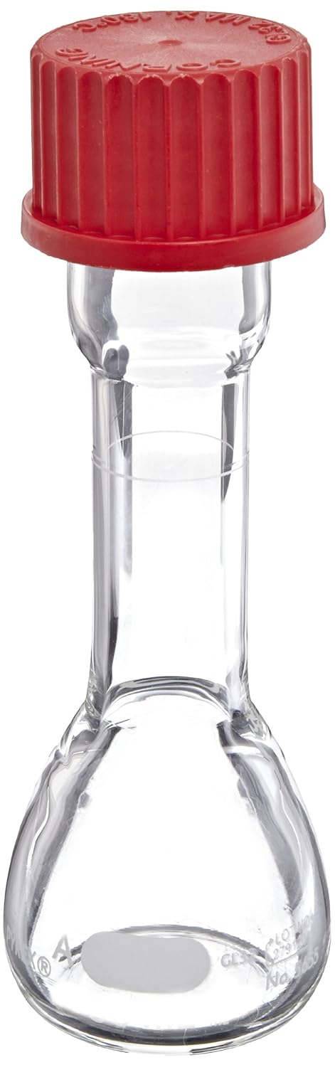 Pyrex EZ Access Reusable Borosilicate Glass Wide Mouth Flat Bottom Volumetric Flask with Screw Cap, 50ml Capacity