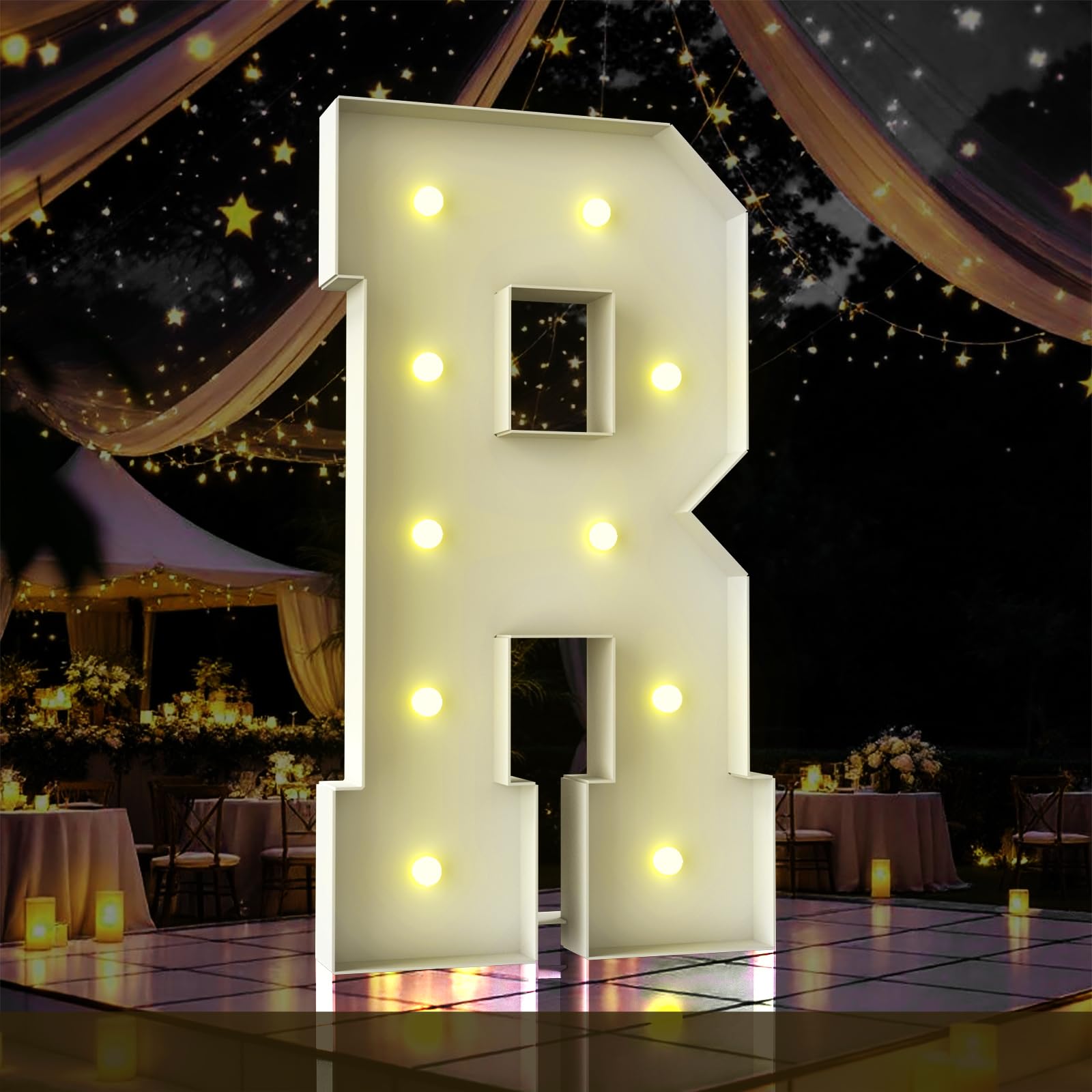 Rozświetlana litera 102 m, litery markizy 10 m wysokości, duży znak LED na imprezę, dekoracje urodzinowe, ukończenie szkoły, studniówkę, baby shower (litera R)