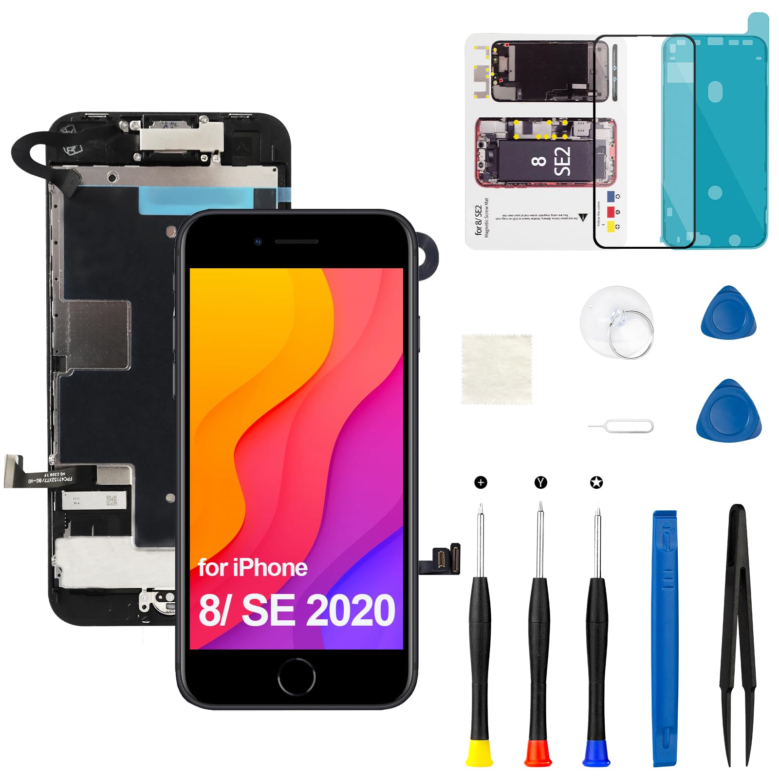 Photo 1 of ***SCREEN NOT INCLUDED  ONLY ACCESSORIES ****for iPhone 8/ SE 2020 2nd Screen Replacement Kit with Home Button Earpiece Speaker Sensor Front Camera, Touch Frame LCD Display Digitizer for Model A1863 A1905 A1906 A2275 A2296 A2298 4.7 inch Black
