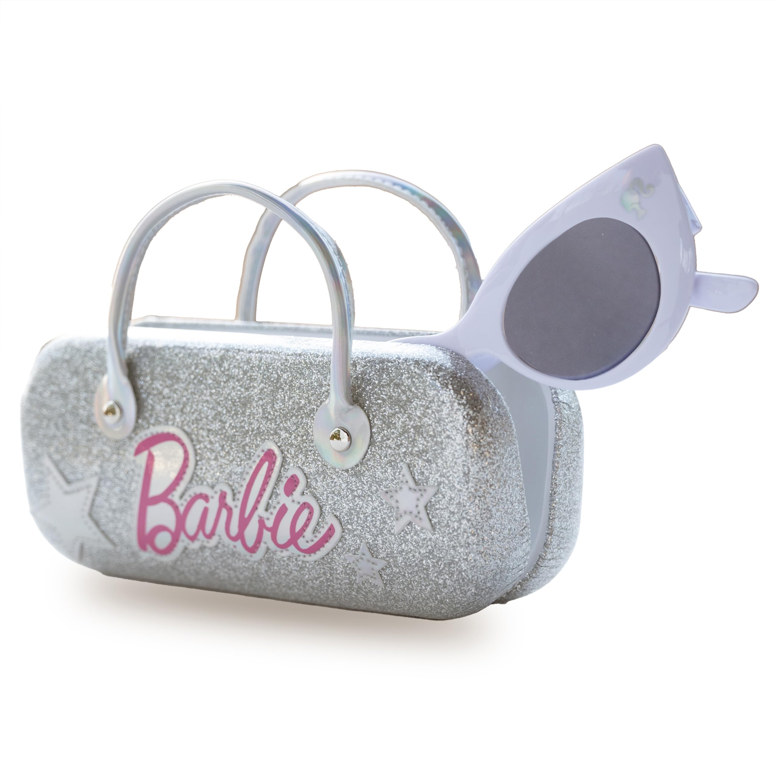 Barbie Juego de gafas de sol ojo de gato y funda rígida con asa para niña, plateado, 55mm