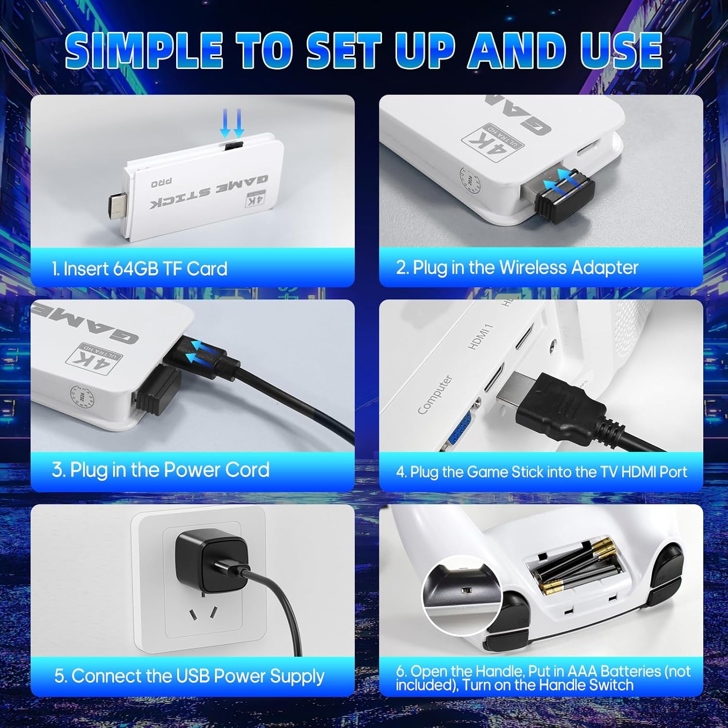 Retro Konsole Spielkonsole 4K Game Stick eingebauten 20000+ Spielen 23 Emulator, Plug and Play Wireless Videospielkonsole für TV, Geschenk für Jungen & Erwachsene