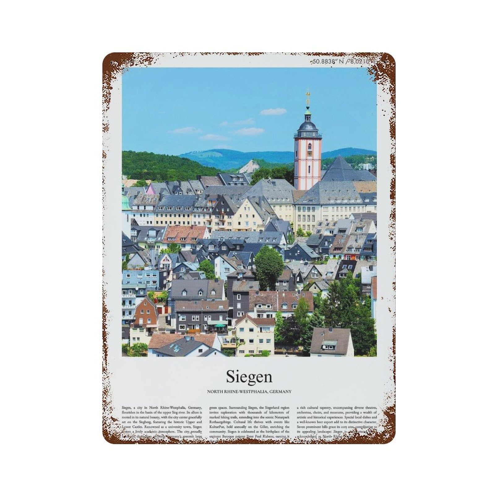 xiaoxiaoshen Siegen North Rhine-westphalia, Germany City Scenery Wall Decor Art Metal Tin Poster Modern Home Decor Art Home Bar Shop Decorations Vintage Sign 40x30cm