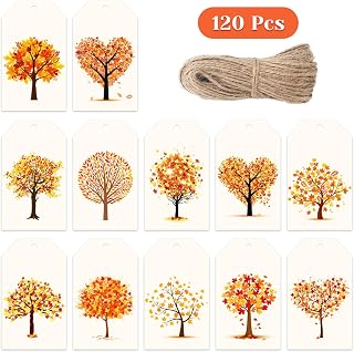 Whaline 120 Pcs Fall Gift Tags with Rope Autumn Tree Paper Tags Hanging Labels for Gift Wrapping DIY Crafts, 12 Designs