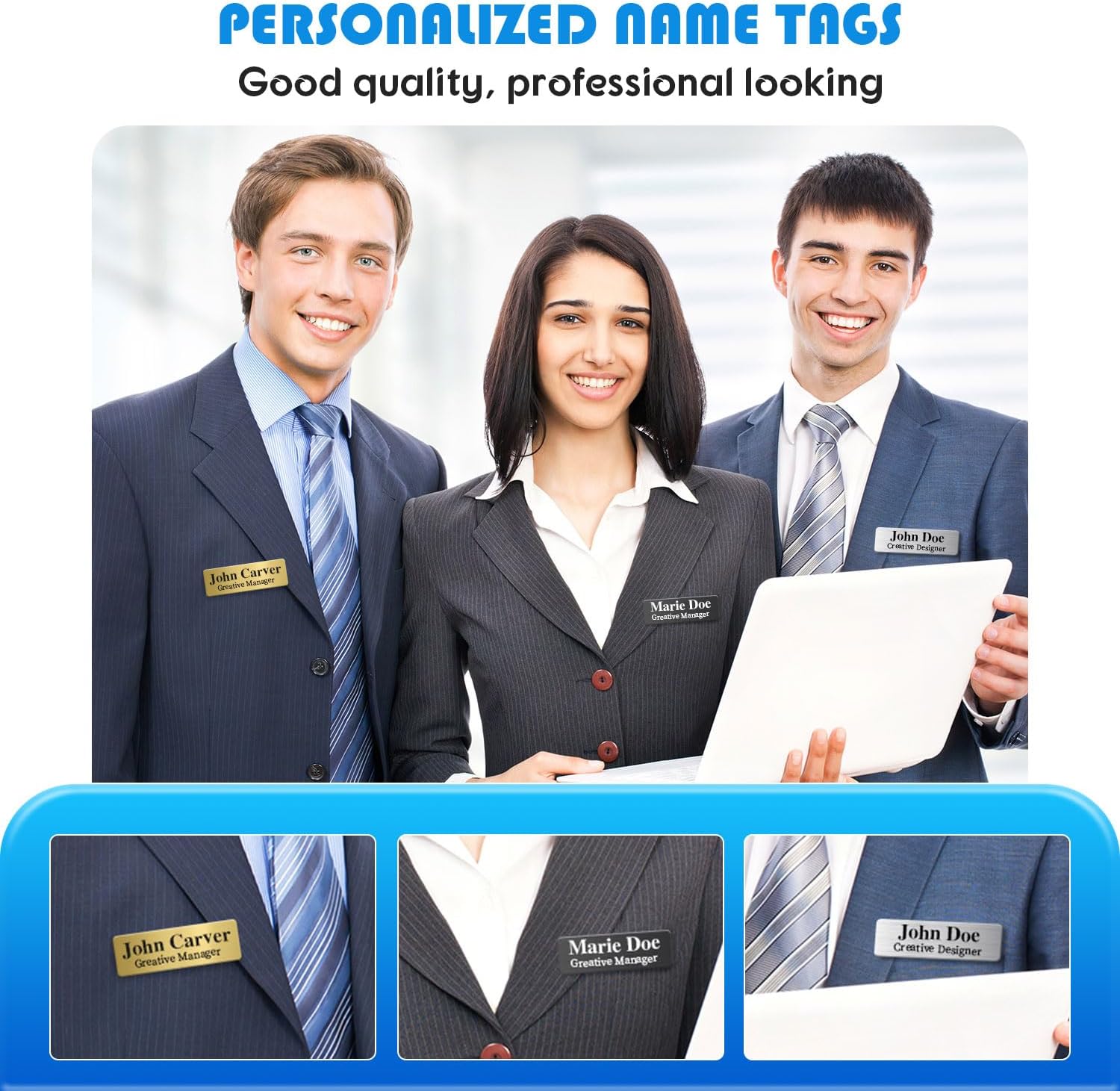 25 Pack Blank Magnetic Name Tags 304 Stainless Steel Durable DIY ID Name Badges Kit with Personalized Strong Magnet Office School Supplies 1" X 3" Black - Image 2