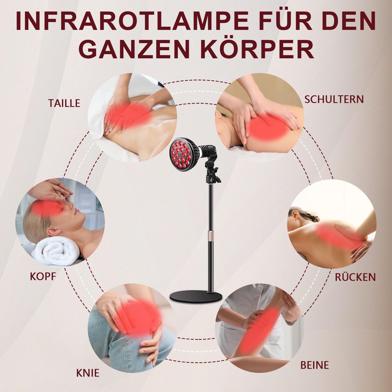 Lampada a luce rossa con base, 850 nm e 660 nm, lampada a infrarossi, 54 W, 18 LED, altamente scalabile, luce rossa, per uomini e donne, regalo di compleanno
