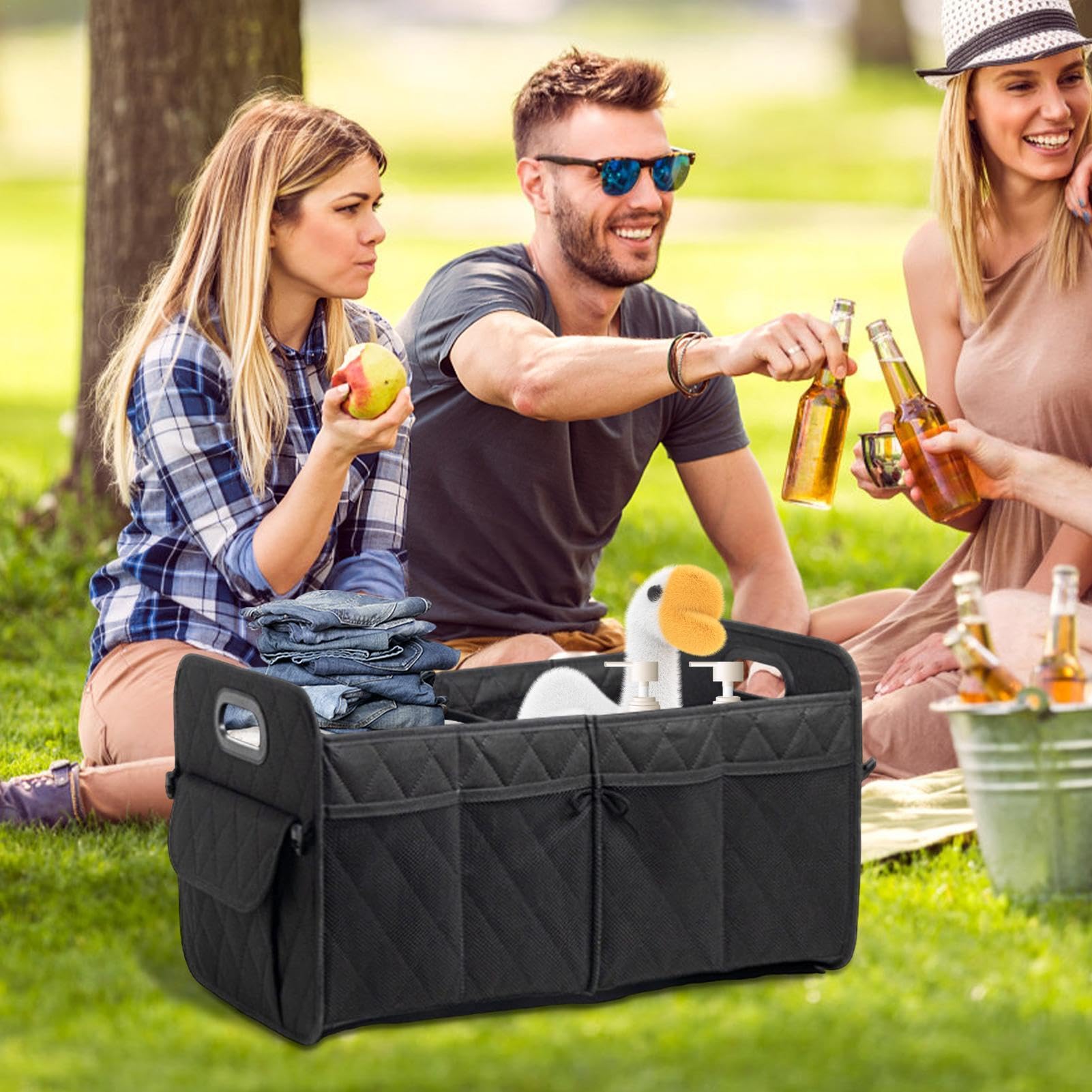 Foldable Car Boot Bag 50L Trunk Organizer with Non-slip Bottom Side Pockets