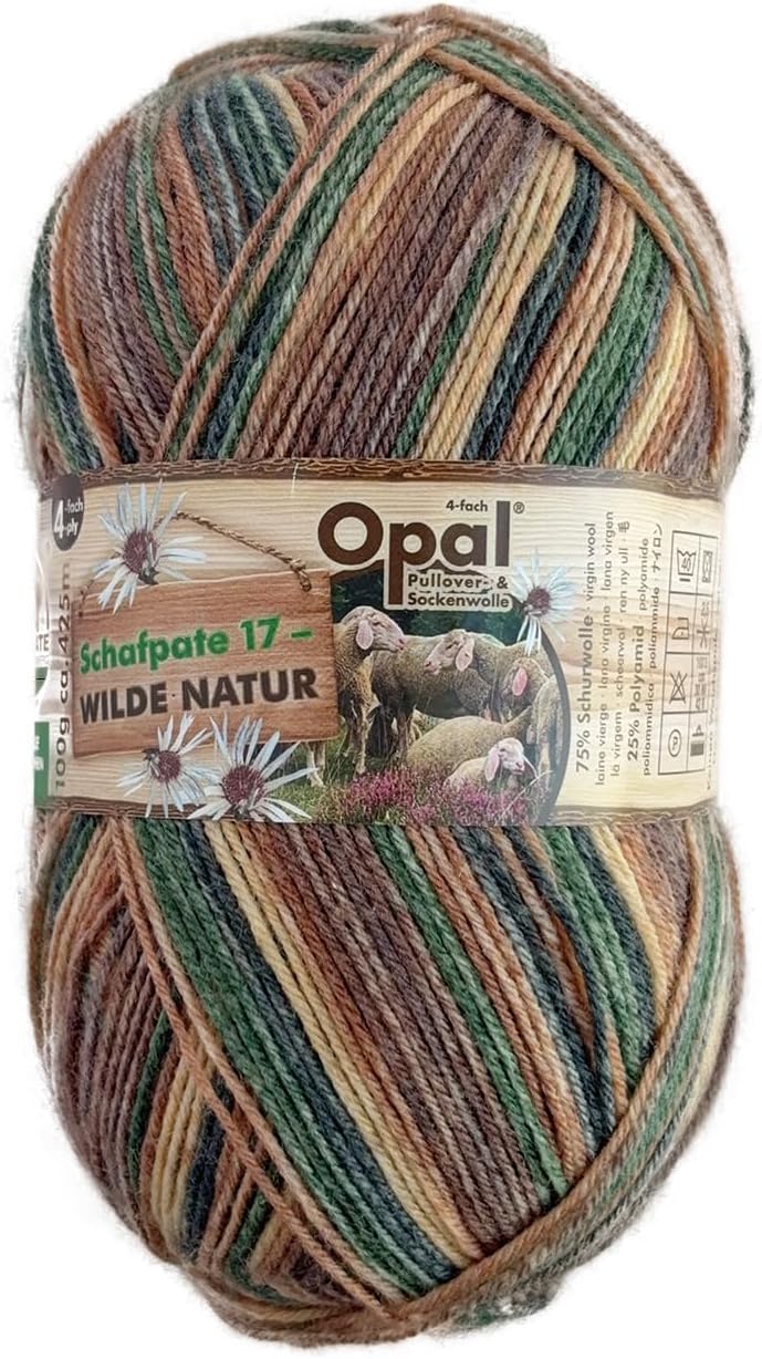 100g Opal Wilde Nature 4ply Sock Yarn, 75% Wool 25% Polyamide Space Dyed Yarns for Knitting & Crocheting, Fluffy Breathable for Socks, Sweater & Hats (11596)