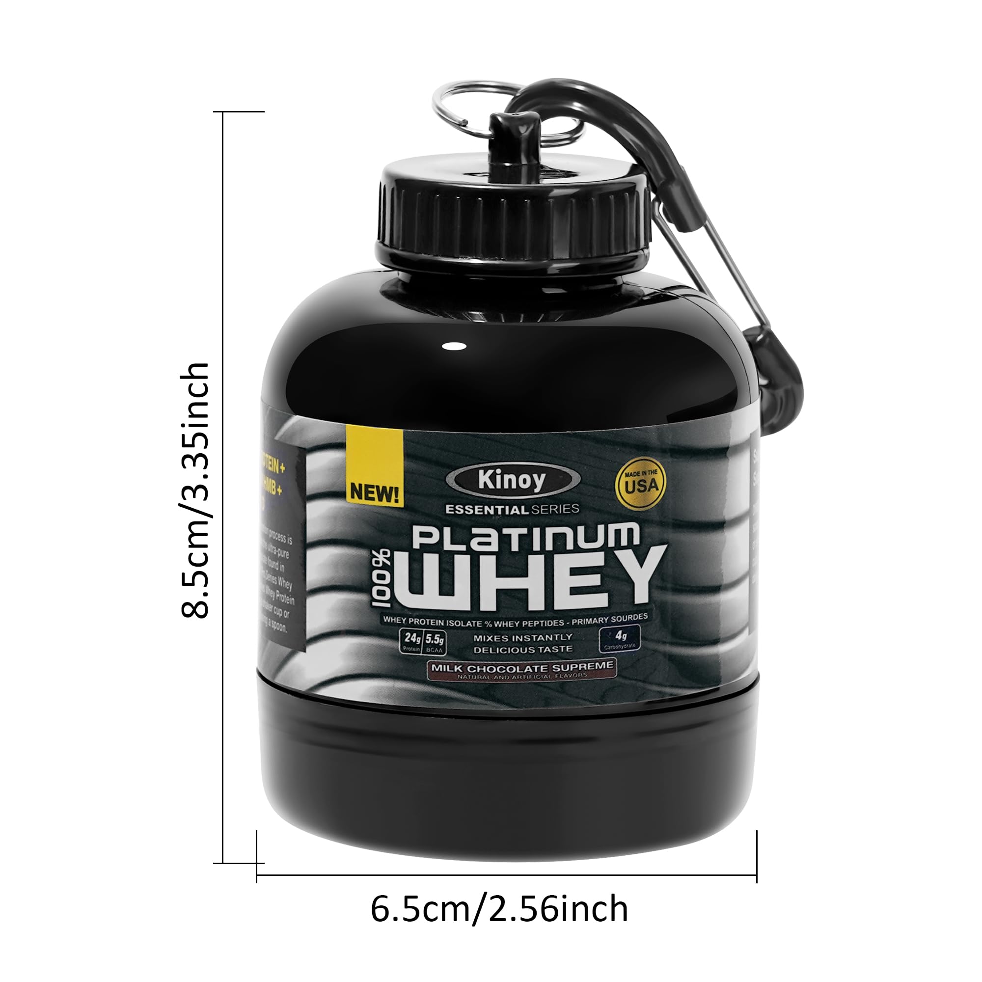 Kinoy Protein Powder and Supplement Keychain - Protein Powder Container with Durable Key-Chain Portable to-Go Container for The Gym, Workouts, Fitness, and Travel (Big 2PC, NO)