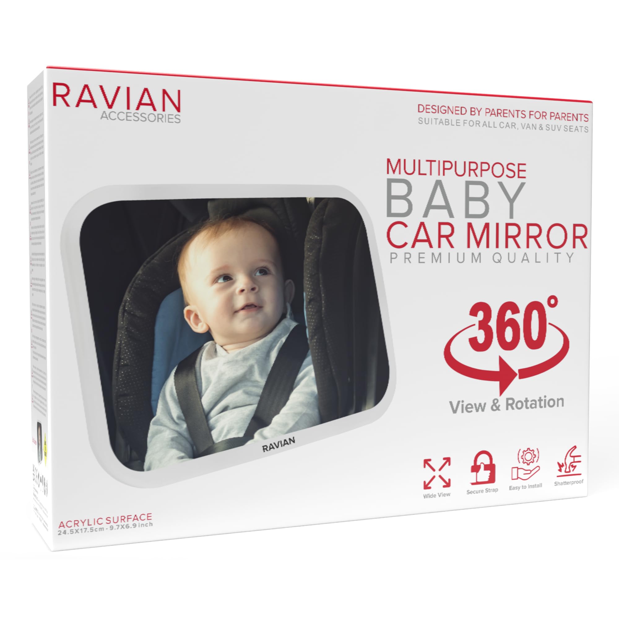 Baby-Autospiegel für Rücksitz, sicherste Neugeborene Essentials mit Rückansicht, bruchsicher, verstellbar, um nach hinten zu sehen, für Säuglinge, Kinder und Haustiere