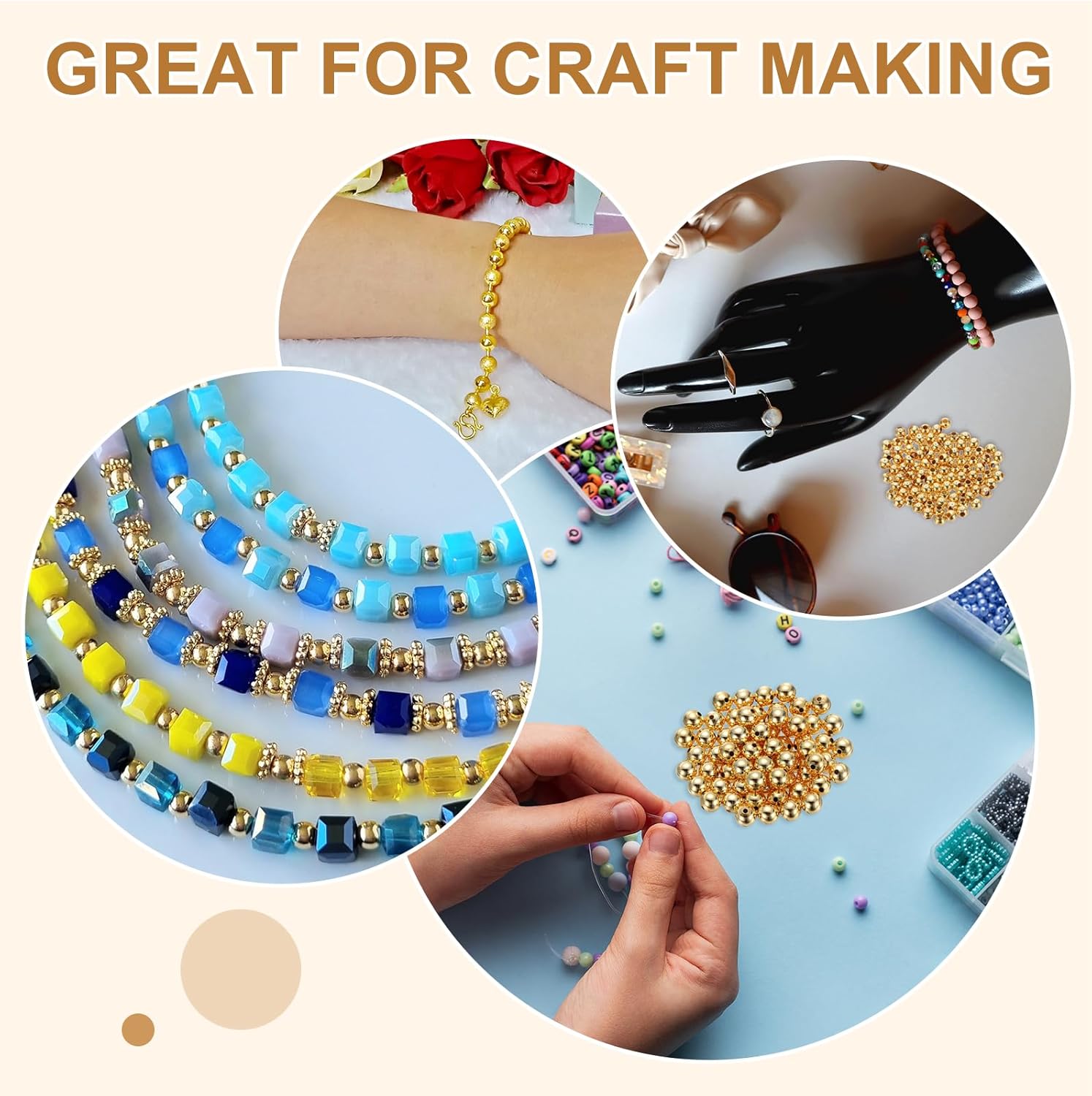 PATIKIL 18K Gold Filled Spacer Beads, 90Pcs 2mm Metal Smooth Round Ball Beads for Bracelet Jewelry Making Necklace DIY - Image 4