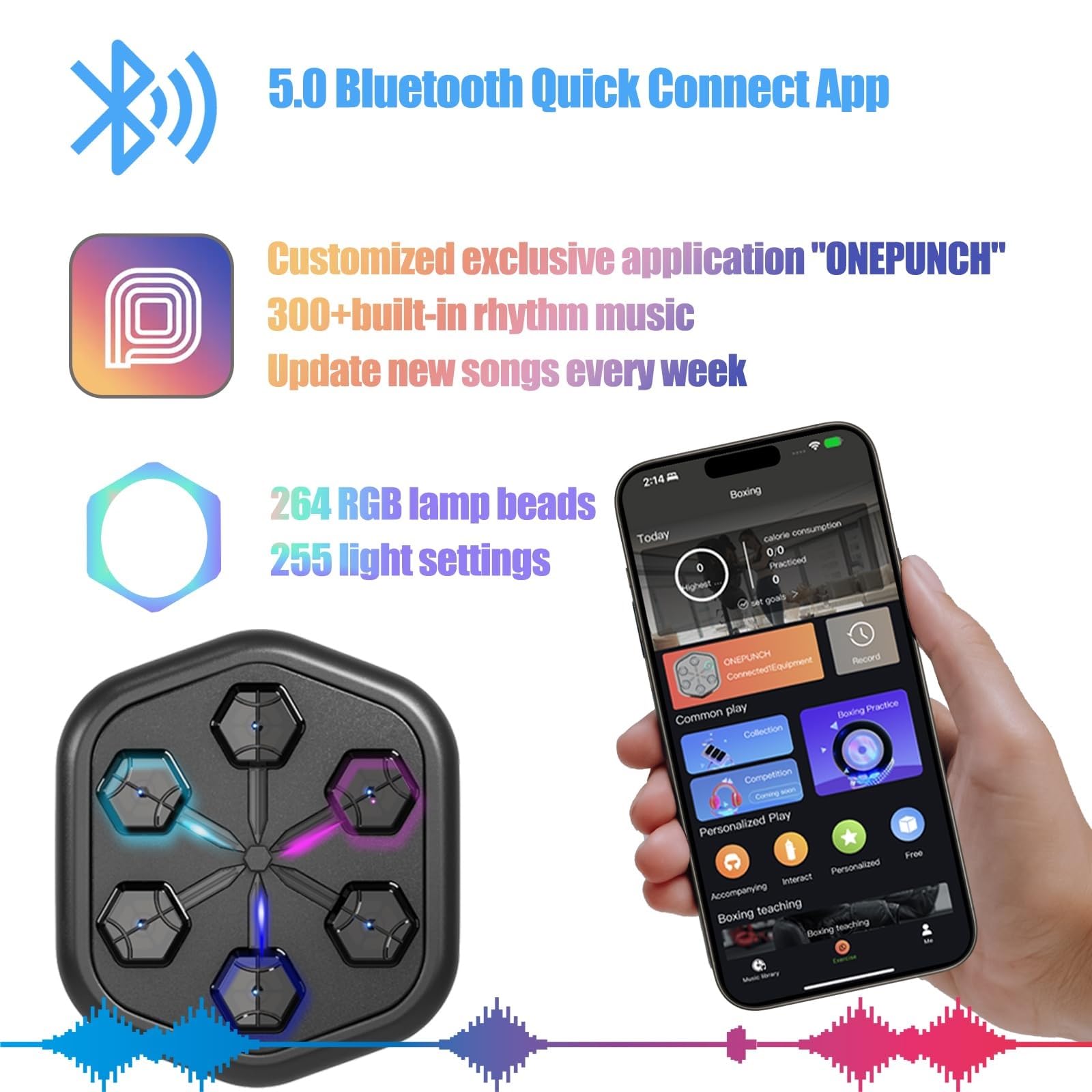 Smart Bluetooth naścienny sprzęt treningowy bokserski z regulowanymi światłami i muzyką do ćwiczeń domowych i łagodzenia stresu