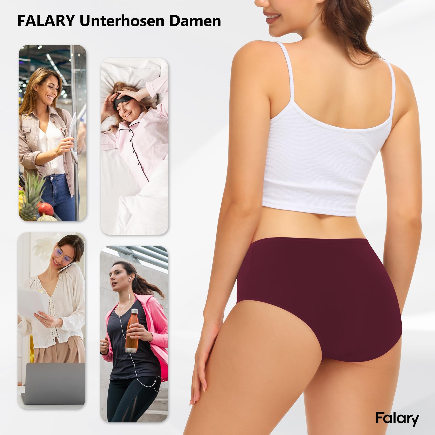 FALARY Mutande Donna 6 Pezzi, realizzate in Cotone Traspirante, a Vita Media e Stile Hipster. Intimo Comodo e Morbido per Donne.
