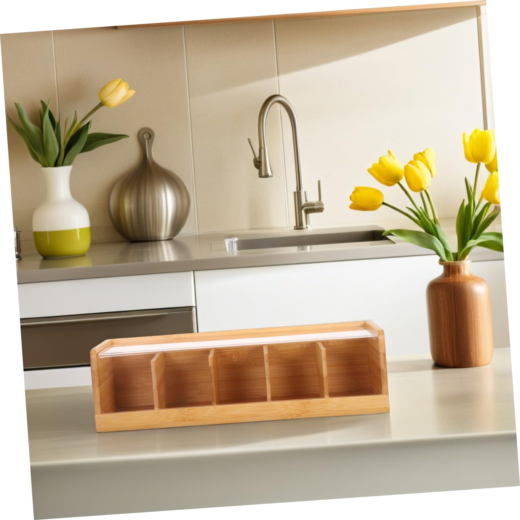 Tea Organizer Box Fächer mit Deckel Luftdicht Versiegelt zur Frischebewahrung Transparenter Staubschutz Stilvolles Design für Küche und Wohnzimmer Vielseitiger