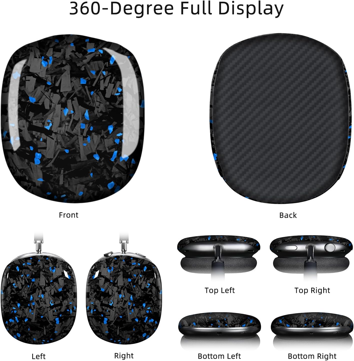 MONOCARBON Real Carbon Fiber Case for AirPods Max (2024/2020), Military-Grade Protective Hard Cover for Apple Max Headphones, Unique Forged Glossy, Scratch-Resistant, Essential Accessories-Blue - Image 4