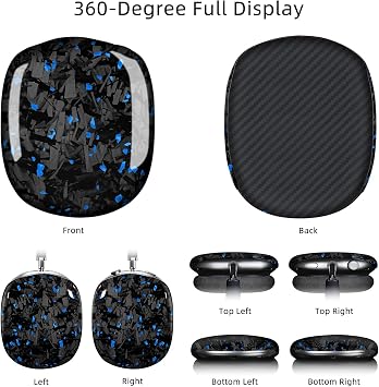 MONOCARBON Real Carbon Fiber Case for AirPods Max (2024/2020), Military-Grade Protective Hard Cover for Apple Max Headphones, Unique Forged Glossy, Scratch-Resistant, Essential Accessories-Blue