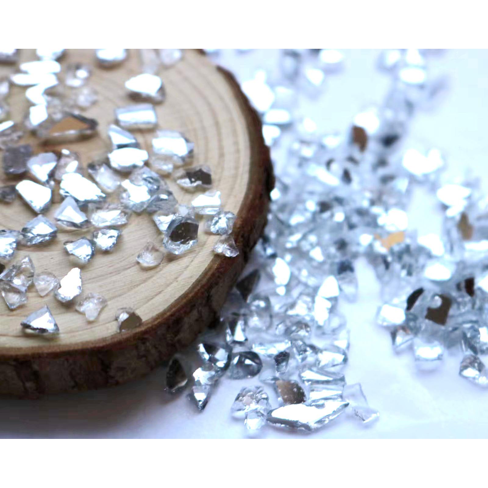 YINBEILIXU Crushed Glass Glitter - 3-6mm Silver Glass Chips For Resin Art, Crafts, Geode DIY (200g/7oz)