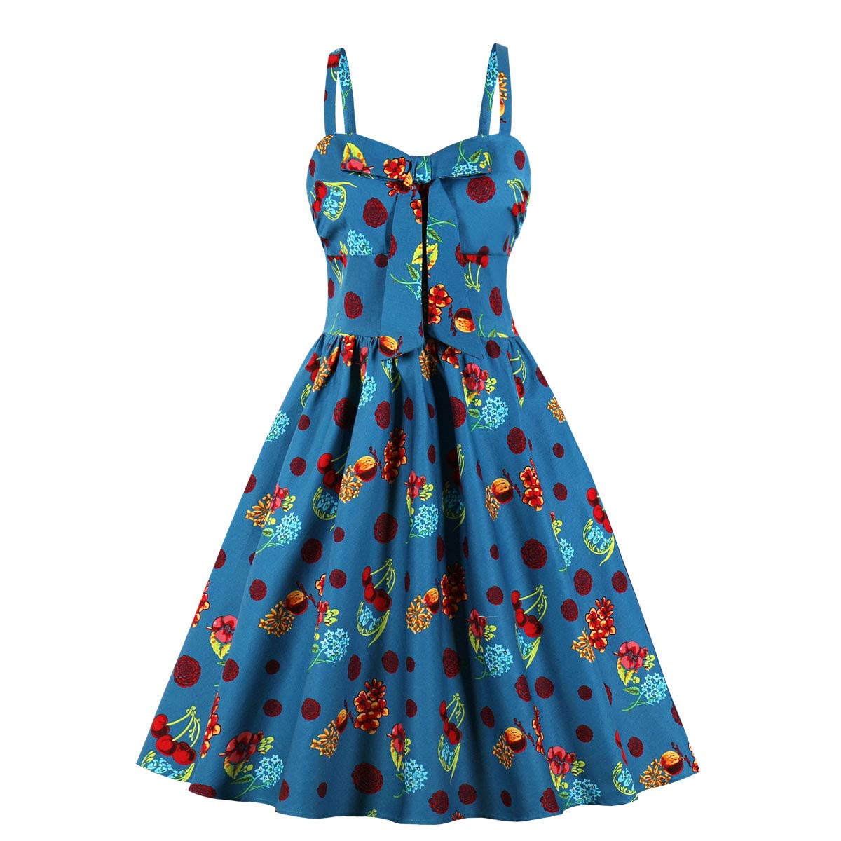 Women's Summer Floral Print High Waist Strap Vintage Dress Sundress