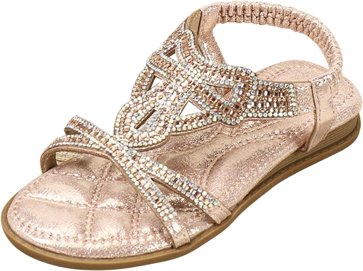Girls Rhinestone Sequins Sandals Kids Glitter Princess Shoes Back Strap Open Toe Flat Shoes Summer Sparkly Dress Sandals Slip On Beach ch Vacation Slipper (Pink-B, 2 Big Kids)