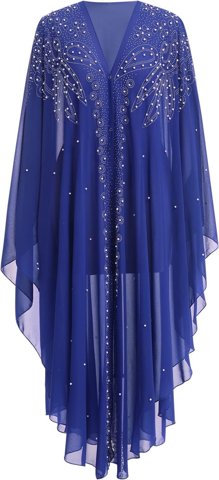 IBTOM CASTLE Women’s Muslim Abaya Dress Batwing Sleeved Beaded Embroidered Maxi Kaftan Dress with Hooded Elegant Islamic Middle East Dubai Arabic Ramadan Kimono Robe Summer Dresses