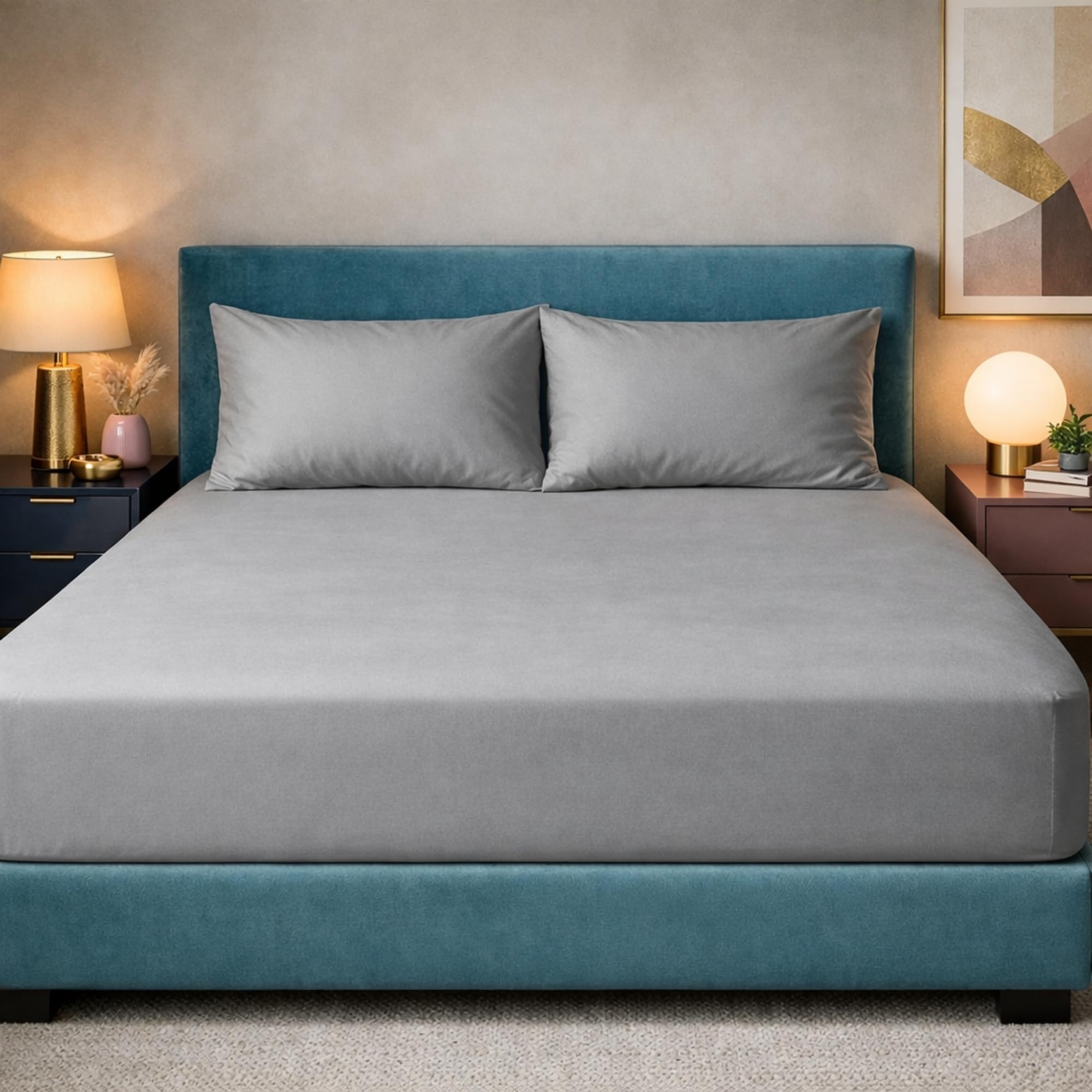 Z&A Bedding Grey Fitted Sheet Single - 30CM Extra Deep Elastic Corners Bedsheet, Soft Brushed Microfibre Sheet, Washable, Shrinkage & Fade Resistant