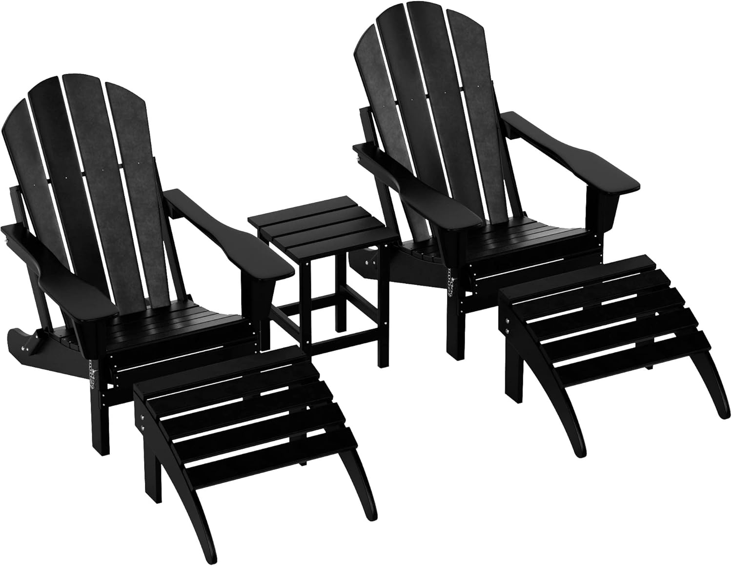 WO Home Furniture HDPE Adirondack Chair Ottoman Side Table Set 5 PCS for Patio Backyard Garden Porch Bon Fire (Black)