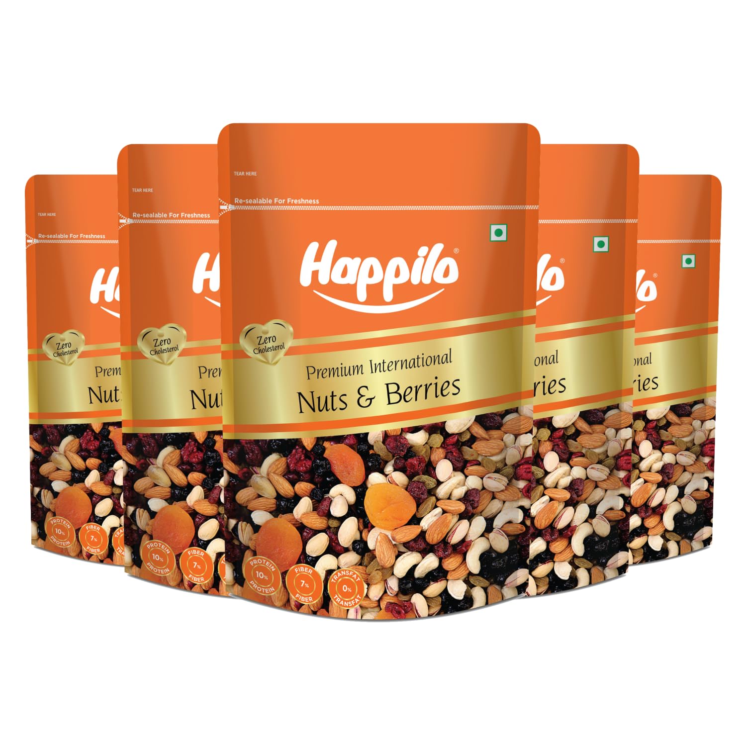 Happilo�Premium International Nuts and Berries 200g (Pack of 5) | 100% t Real Nuts & Dried Fruits | Low in Fat, Calories | Rich source of Folic Acid, Calcium | Assorted Nuts Mix (B077FZF7TL) Amazon Price History, Amazon Price Tracker
