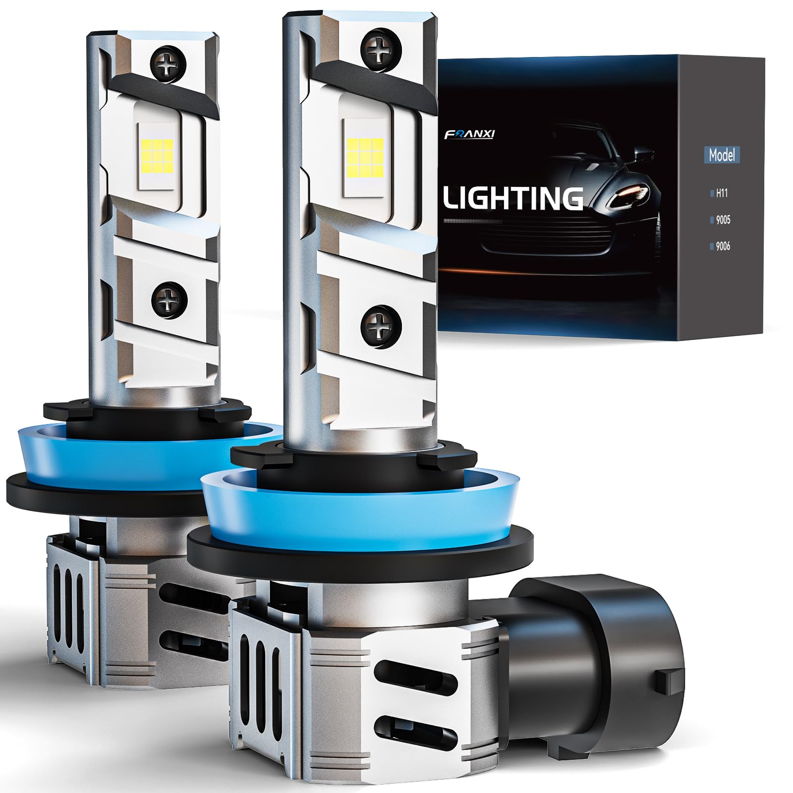 FRANXI H11 Bulbs Fog Lights, H8 H9 H16 Lights 60W Super Bright 6000K Cool White, 1:1 Design with Cooling Fan, Plug and Play, Pack of 2