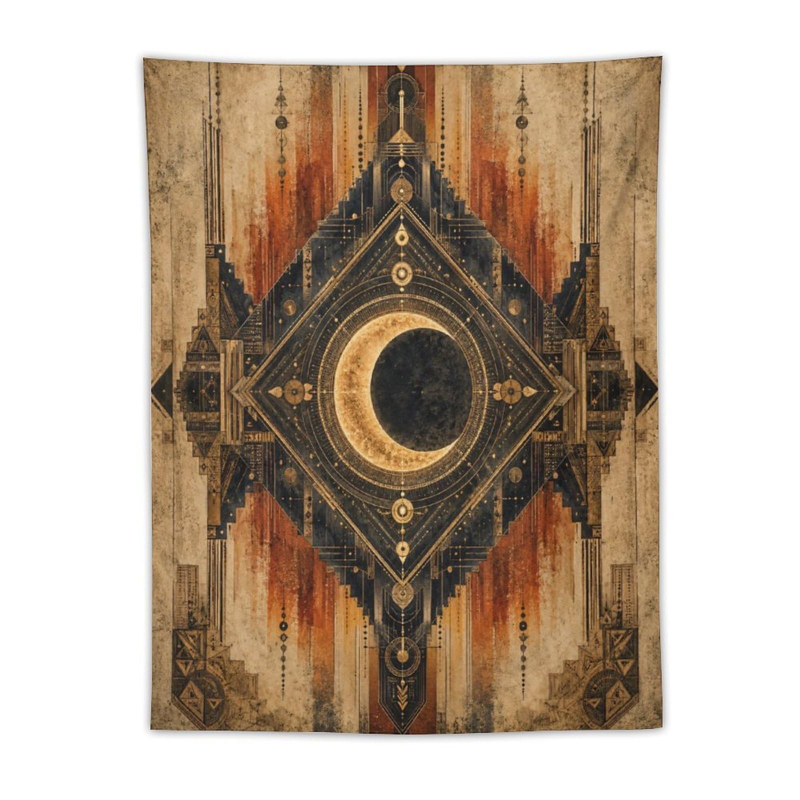 W7C8U2X3 Geometric Crescent Symbol Wall Tapestry, Geometric Art
