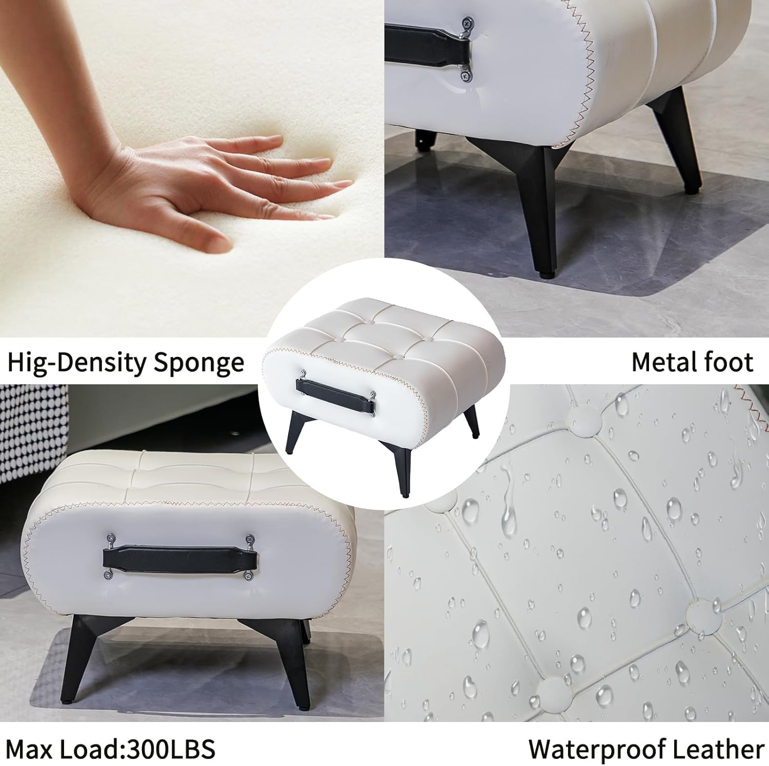 Small Footstool Ottoman - Stylish and Functional Faux Leather Footrest for Extra Seating in Living Room, Entryway, or Office