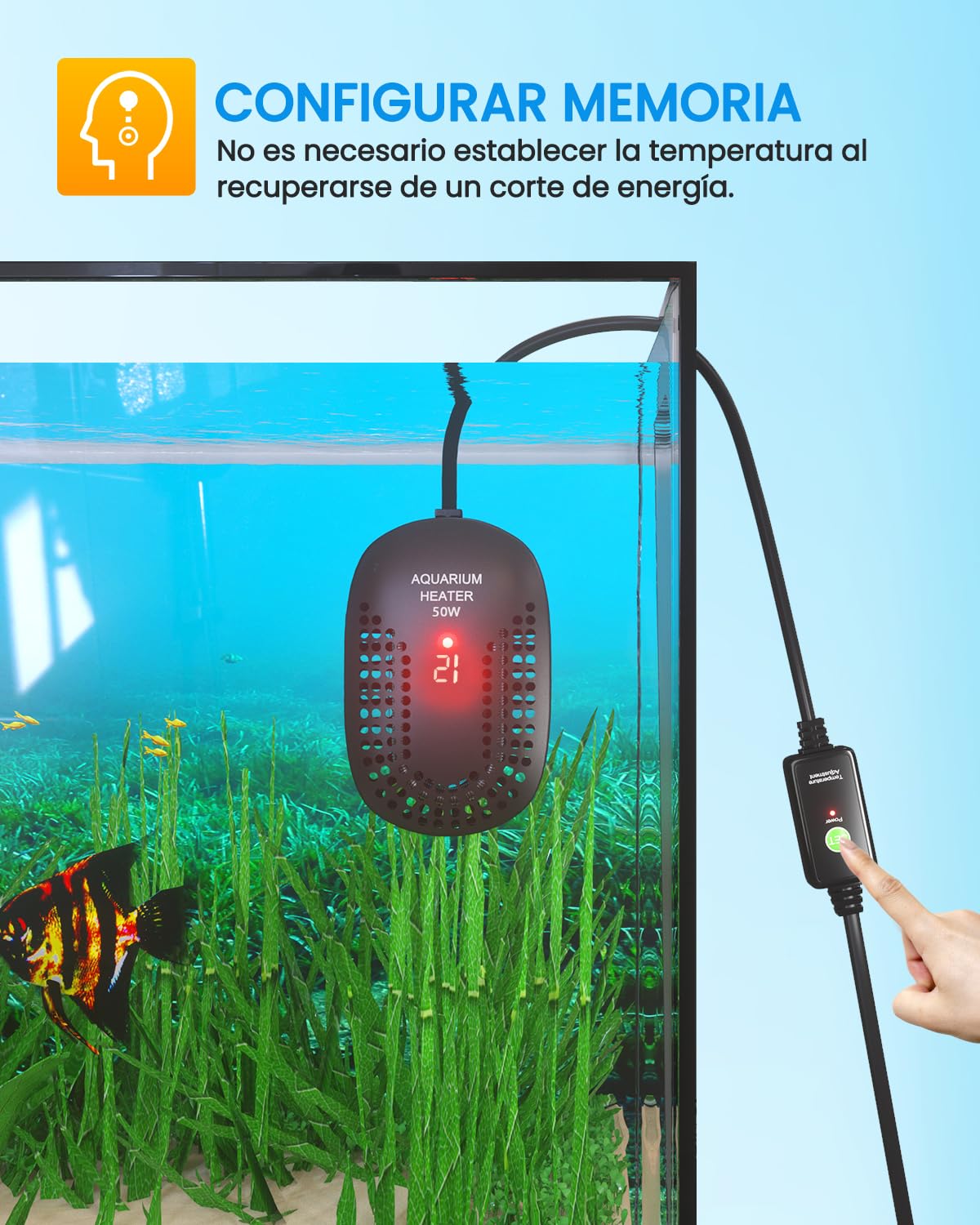 DoRight 50W Calentador de Acuario Calentador Digital de Tanque de Peces de 50L con Termómetro Pantalla de LED, Protección contra Sobretemperatura, Controlador de Externo, Termostato para Betta