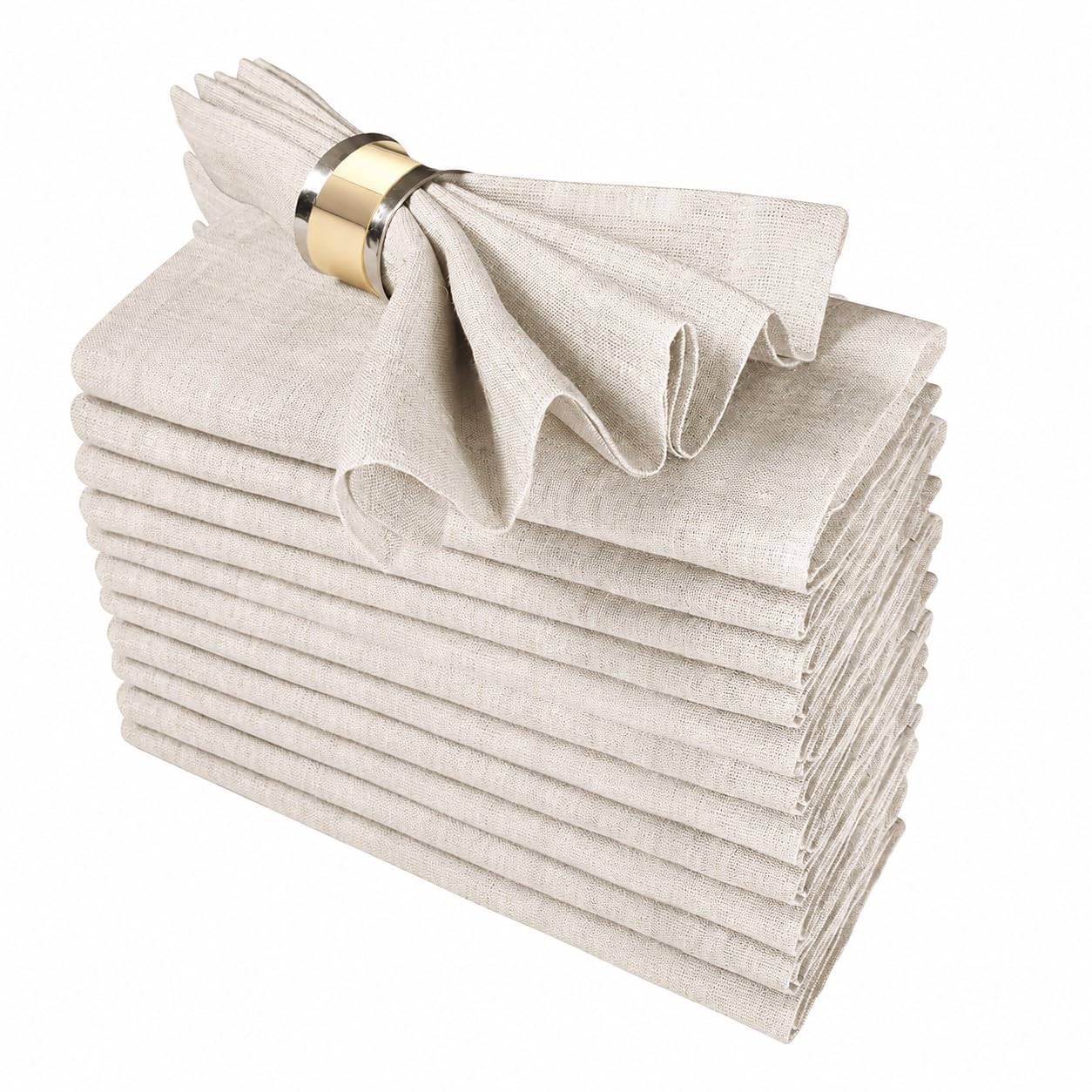 GFI LINEN CLUBS Flax Linen Cotton Cloth Dinner Napkin - 18x18 - Natural, Premium Napkins with Metered Corners, Pack of 12, Reusable, Soft and Durable, Table Linens Dining, Kitchen, Parties, Weddings