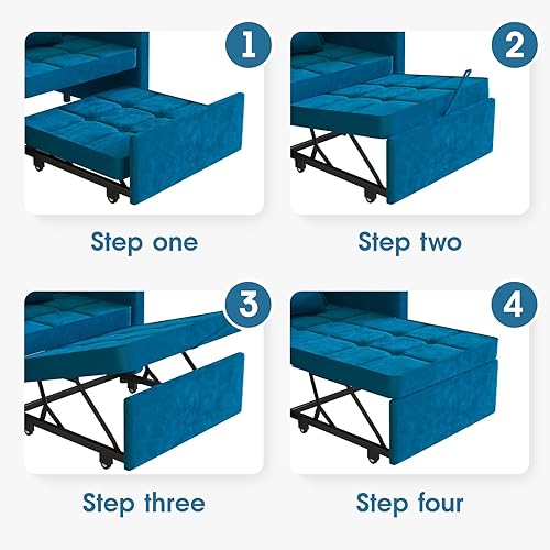 Miniatura 6 de Vabches Silla de sofá cama con mesa de ala y salida de puertos USB, sofá cama 3 en 1 con dos almohadas, silla de terciopelo con respaldo ajustable,