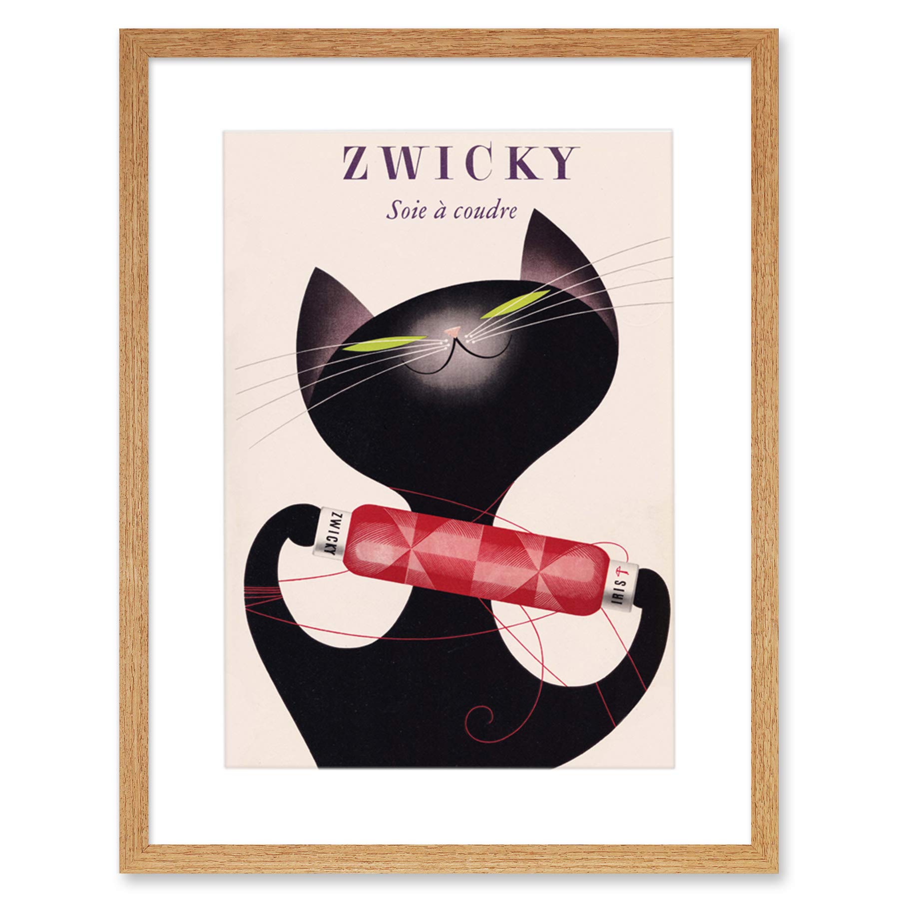 Wee Blue Coo Zwicky Cotton Switzerland Black Cat Artwork Framed Wall Art Print 12X16 Inch