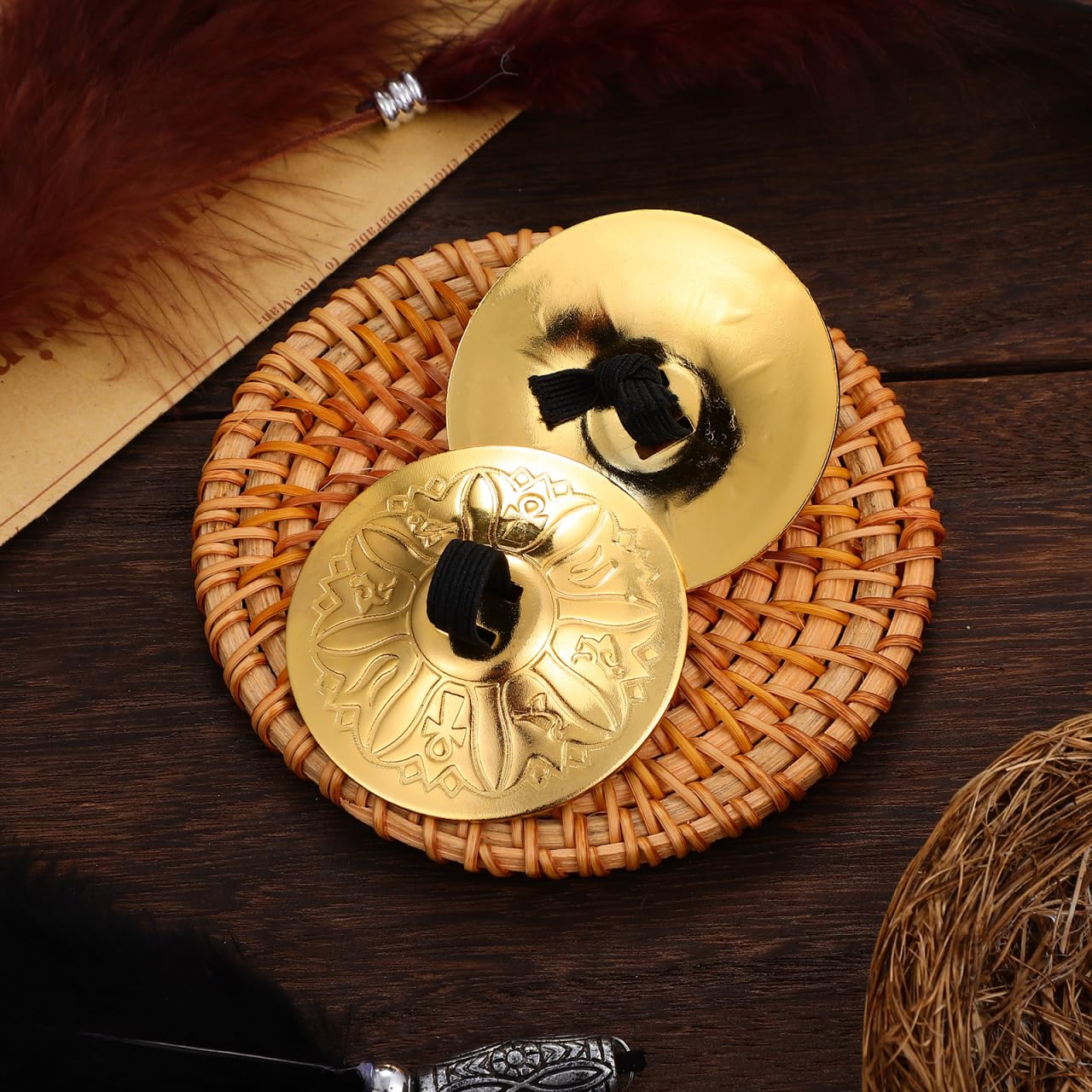 10 piezas con grabado, de cobre, mini dedos, danza del vientre, con banda elástica, dedo Cymbal, instrumento de para adultos, niños