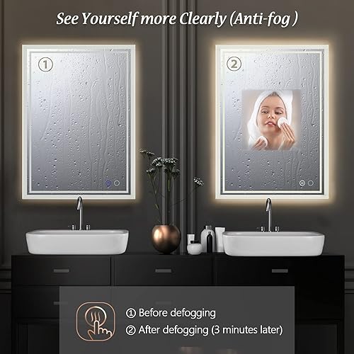 Miniatura 2 de ADNILand 24 x 32 LED Backlit Mirror for Bathroom, Dimmable Vanity Mirror with Lights, Wall-Mounted Mirror, Makeup Mirror with