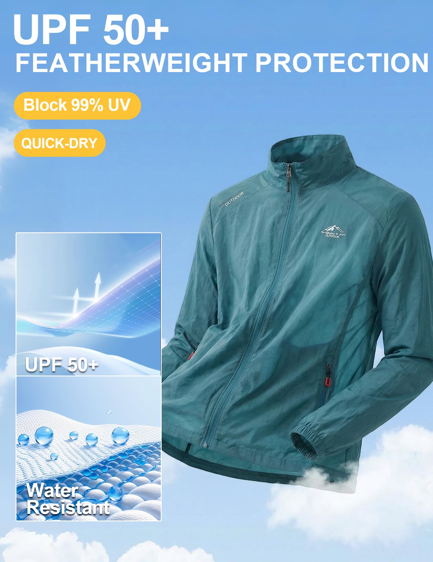 Venzina Sunscreen Jacket for Men UPF 50 Slim Fit Stand Collar Blue L 2