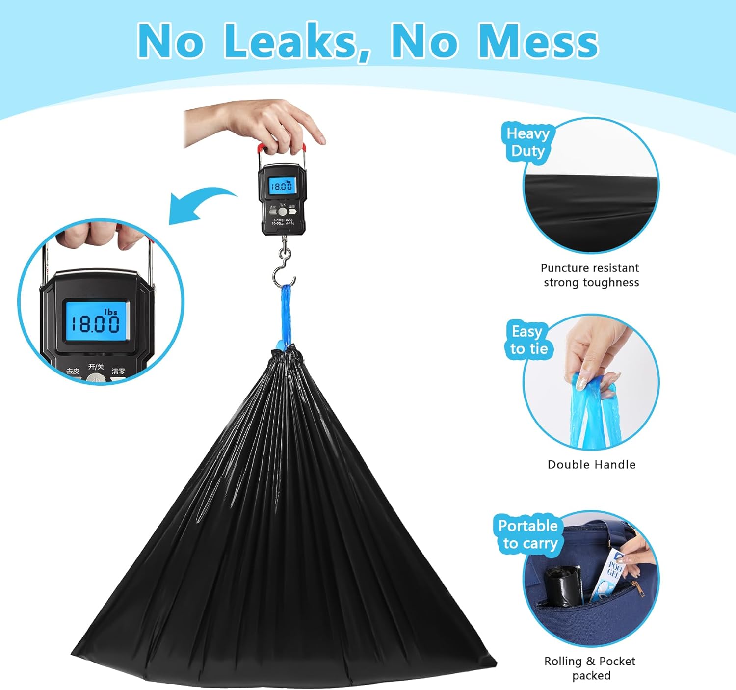 Portable Toilet Bags Poo Waste Gel Set, 30 Count 10 Gal Camping Toilet bags with drawstring and 30 Pack 0.53 Oz each Pee Powder for Portable Camping Toilet fit for Traveling, Outdoor Activities