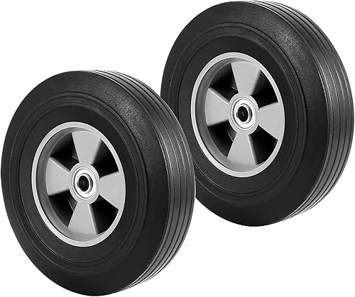 HOIGON Paquete de 2 ruedas de mano de goma sólida de 10 pulgadas con rodamiento de bolas de 5/8 pulgadas, neumático de repuesto universal de carga