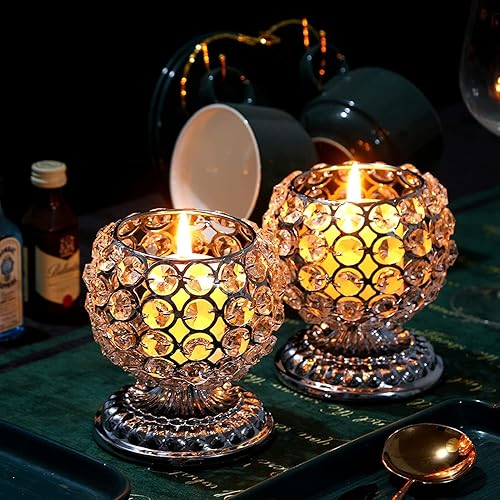 Miniatura 7 de Juego de 2 portavelas de cristal plateado, portavelas votivas, candelabros, mesa de comedor, centro de mesa, decoración de comedor, sala de estar,