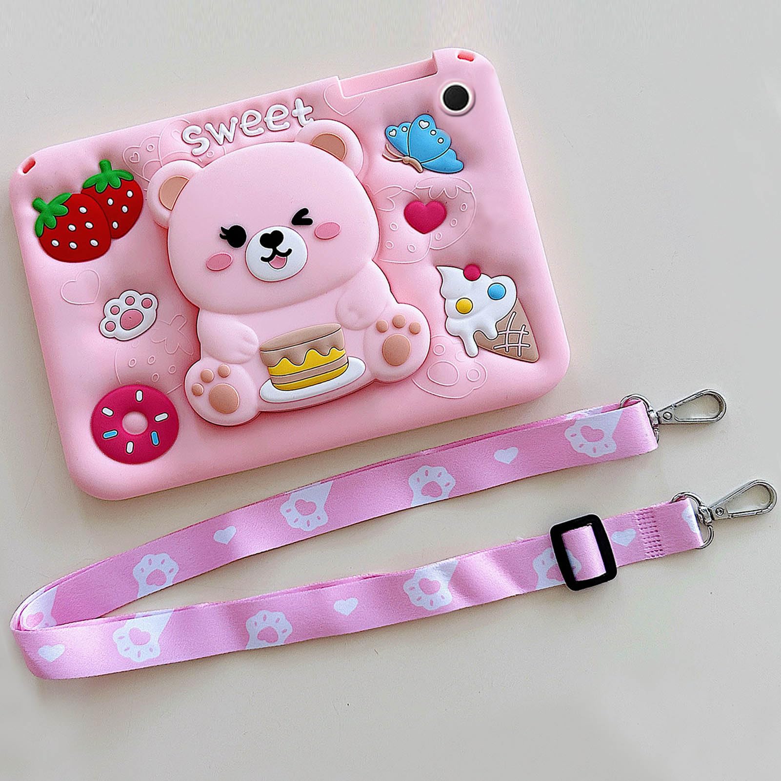 Bambini Cover per Samsung Galaxy Tab A8 10,5 Pollici 2021 (SM-X200/X205/X207) Case, Custodia Morbida in Silicone Antiurto con Portamatite, Carino Supporto Pieghevole, Tracolla