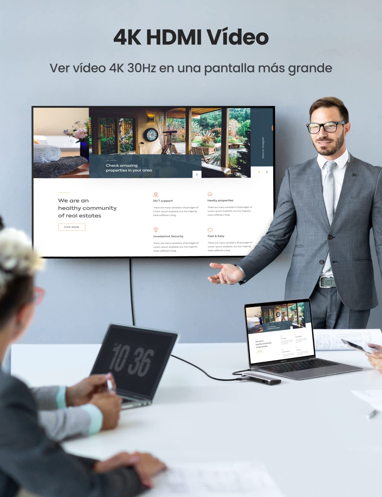 UGREEN Hub USB C HDMI VGA Adaptador USB C Ethernet Gigabit 1000Mbps 9 en 1 Dock Multi Puertos PD 100W 3 Salidas USB 3.0 5Gbps Compatible con MacBook Pro MacBook Air M1 iPad Pro 2021 XPS 13 15