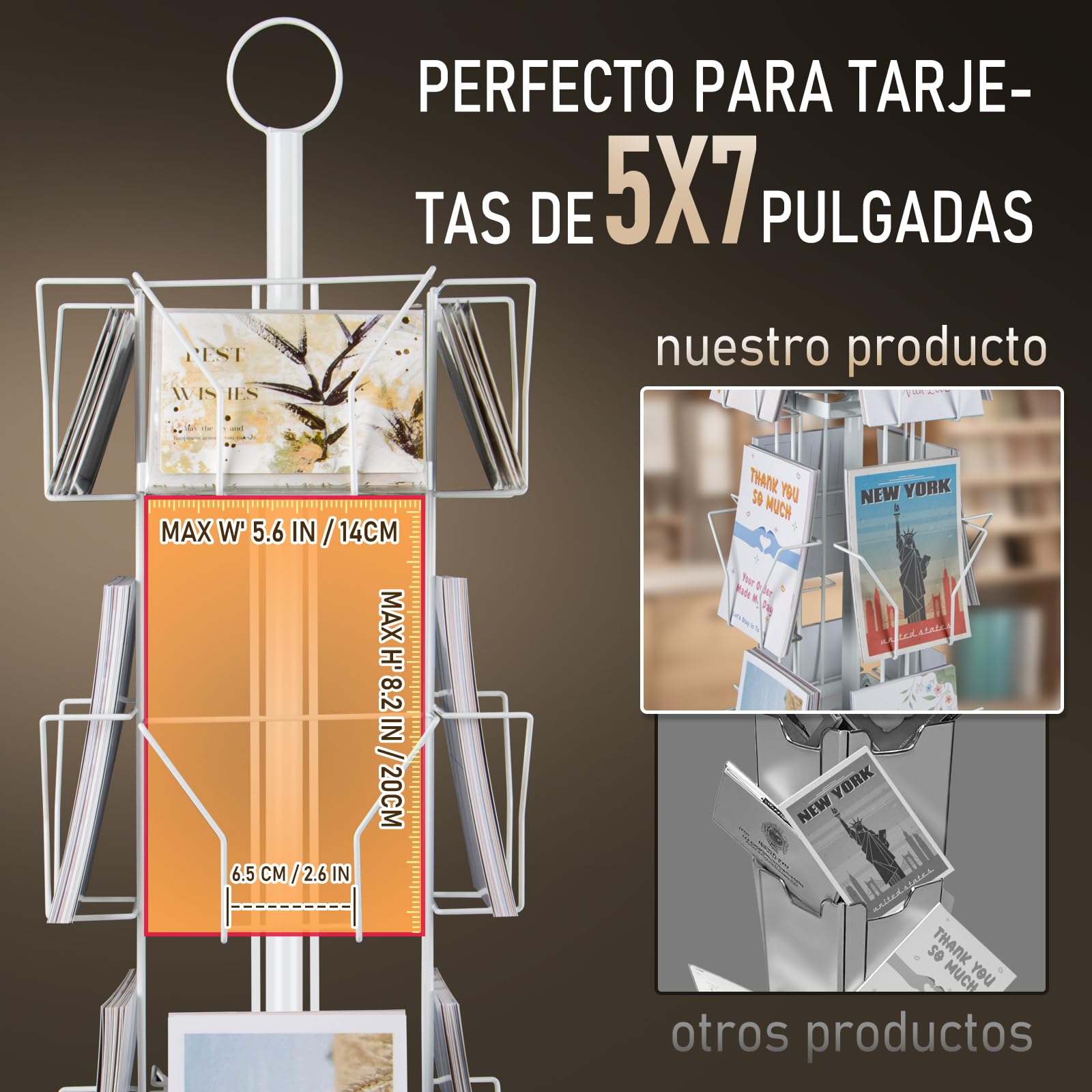 ANBOXIT Soporte de exhibición de tarjetas de felicitación, soporte giratorio para estante, para tarjetas postales adhesivas, tarjetas minoristas, metal blanco 12 bolsillos
