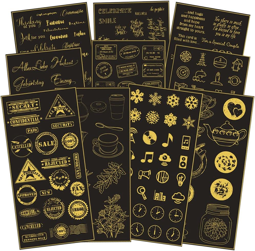 Moin シール ゴールド キラキラ 10種 英字 絵文字 透明 クリア カフェ 風 スタンプ コーヒー 手帳 金 2112sl113 21セール