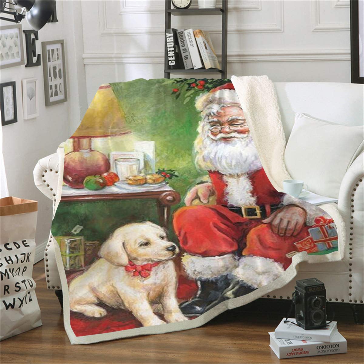 Couverture Chien de Noël 3D 180x220cm en plaid de lit et canapé super douce