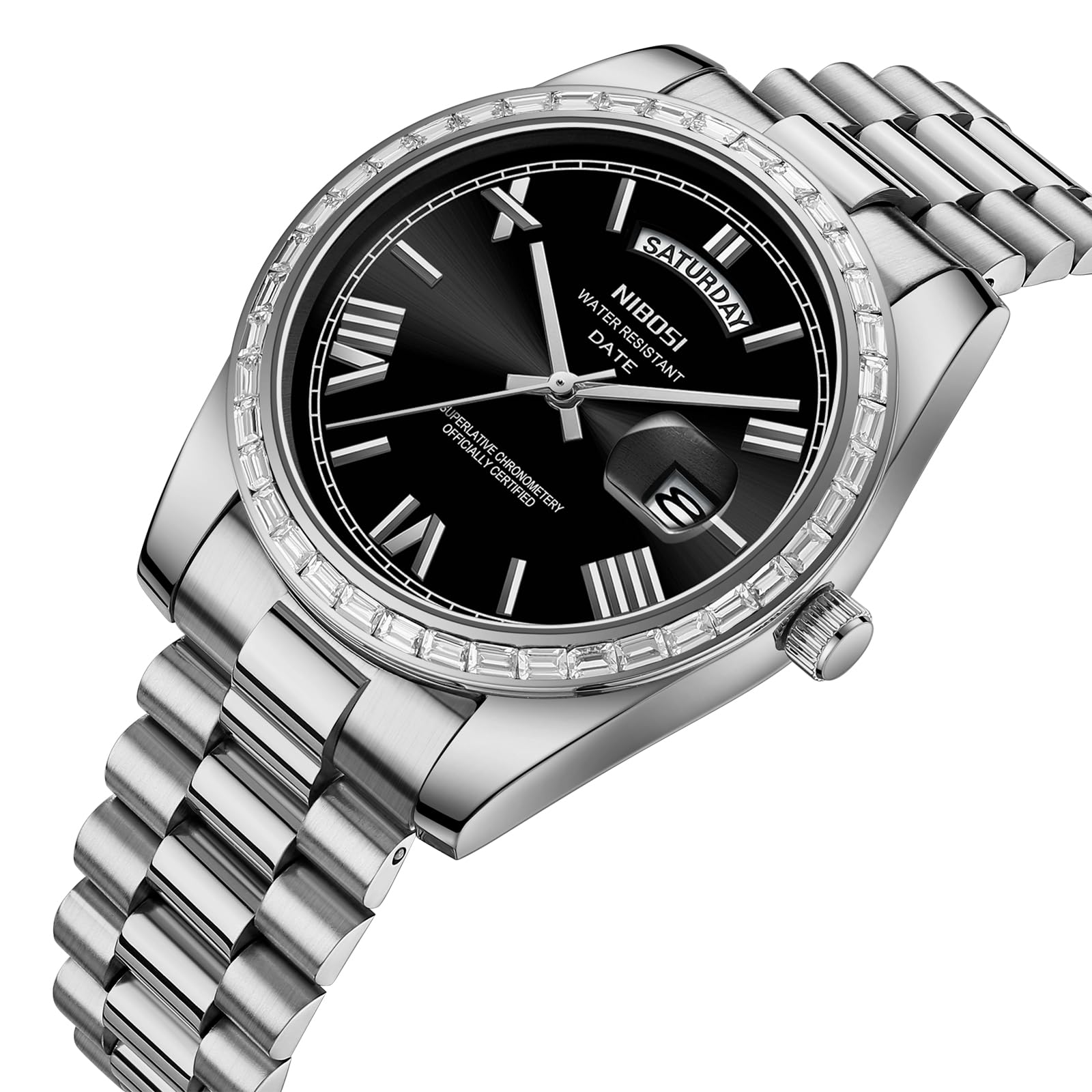 NIBOSI Orologi da uomo analogico al quarzo lunetta con diamanti quadrante in acciaio inossidabile oro rosa argento orologi da uomo impermeabili Business Classic Dress orologio da polso con giorno data